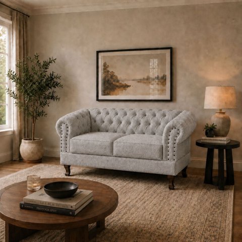 Namoradeira Chesterfield Duque 2 Lugares em Bouclê Cinza