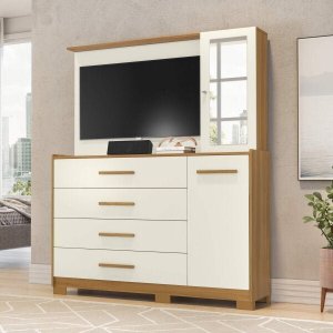 Cômoda com Painel TV 43" 4 Gavetas 2 Portas e Espelho Dunas Espresso Móveis
