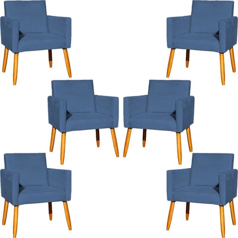 Kit 6 Poltronas Decorativas para Sala para Recepção Consultório Nina Suede Cores Pé Palito 30cm Cast