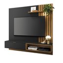 Ver imagem 1 de Home Suspenso Paolo 1.6 Ripado com Prateleira para TV 60 Polegadas Noce Milano/ Preto Fosco