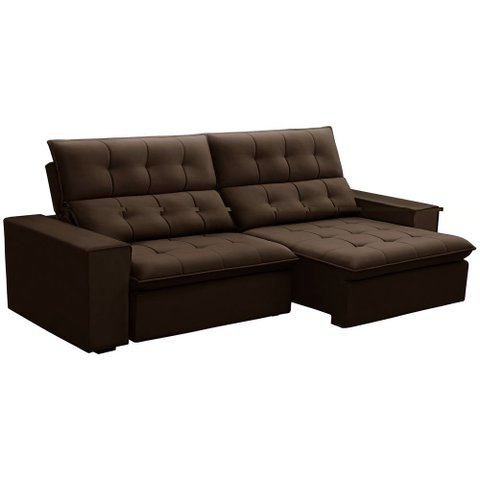 Sofá Retrátil Reclinável para Sala 3 Lugares 250cm Vincent F04 Veludo Marrom - Lyam Decor