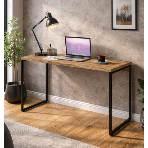 Mesa de Escritório Studio 120cm Industrial Carvalho e Preto Marrom