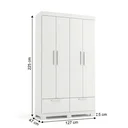 Ver imagem 3 de Guarda-Roupa Solteiro 4 Portas, 4 Gavetas e Pés MDF Cambori Branco
