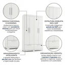 Ver imagem 4 de Guarda-Roupa Solteiro 4 Portas, 4 Gavetas e Pés MDF Cambori Branco