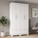 Ver imagem 1 de Guarda-Roupa Solteiro 4 Portas, 4 Gavetas e Pés MDF Cambori Branco