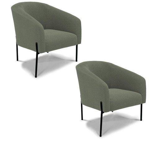 Poltrona Decorativa Pé de Ferro Preto Kit 2 Stella Bouclê D03 Verde Pistache