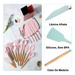 Kit Utensílios de Cozinha Silicone 19 Peças Cor Rosa - 2
