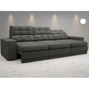 Sofá Jobim 2,30m Assento Retrátil e Reclinável Velosuede - Netsofas - Cinza