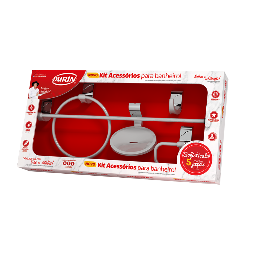 Kit Acessórios para Banheiro 5 Peças Linha Sofisticato Cor Cinza e Cromado Durín - 3