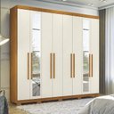 Ver imagem 1 de Guarda Roupa Casal 8 Portas 4 Gavetas Master New c/ Pés e Espelho Cinamomo/Areia