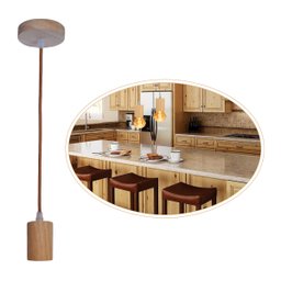 Lustre Pendente Rústico Cilindro em Madeira Fio Regulável 1m para Teto Bocal E27 Bivolt - 1