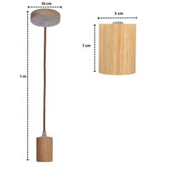 Lustre Pendente Rústico Cilindro em Madeira Fio Regulável 1m para Teto Bocal E27 Bivolt - 2