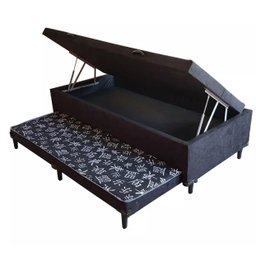 Cama Baú Solteiro C/ cama Auxiliar Ortopédica 88 x 188- Suede Preto - Tampo Japonês Preto - 1
