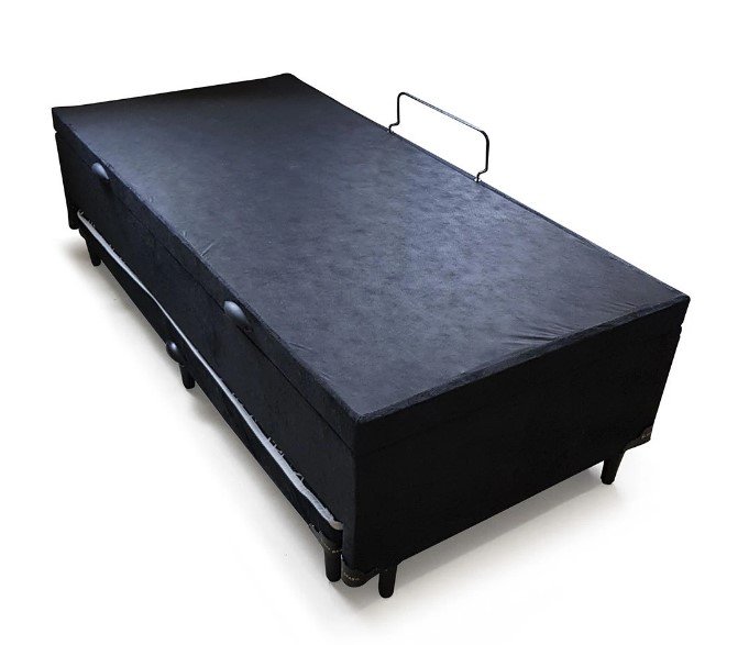 Cama Baú Solteiro C/ cama Auxiliar Ortopédica 88 x 188- Suede Preto - Tampo Japonês Preto - 2