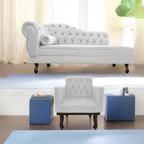 Kit Diva Recamier Juliana 185cm Lado Direito e 01 Poltrona Classic Suede Branco - Amarena Móveis