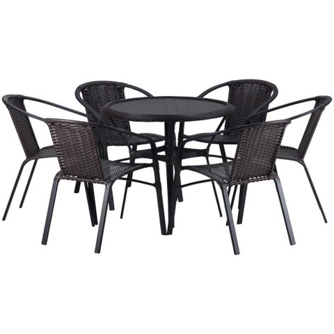 Kit 6 Cadeiras Alumínio e Mesa Tampo Varanda Jardim Piscina Tabaco