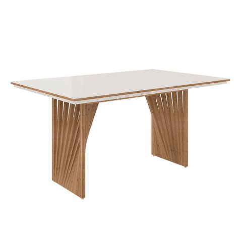 Mesa de Jantar Anny 160x90 cm Off White com Base de Madeira Mel - D’Rossi