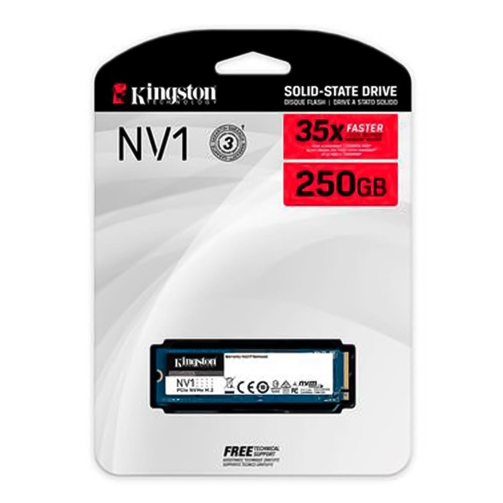 SSD NV1 Pcie 3.0 Kingston 250Gb padrão  Leitura/Gravação: 2100/1700 MB/seg Snvs/250G