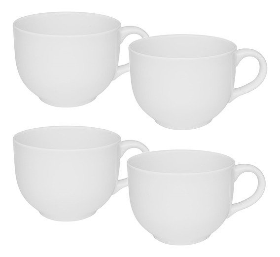 Kit 04 Caneca Jumbo Grande 740ml Branco Ideal para Sopa, Cereal - Biona