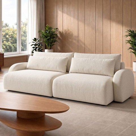Sofá Cama Modular Orgânico Retrátil 4 Lugares 270cm com Base em Madeira Maciça Oxford
