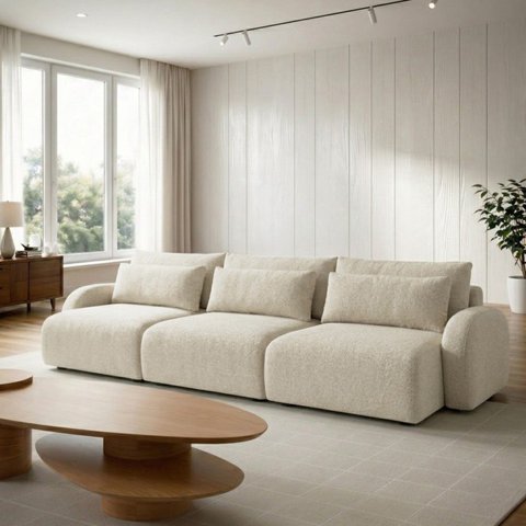 Sofá Cama Modular Orgânico Retrátil 4 Lugares 270cm Base Madeira Maciça Oxford