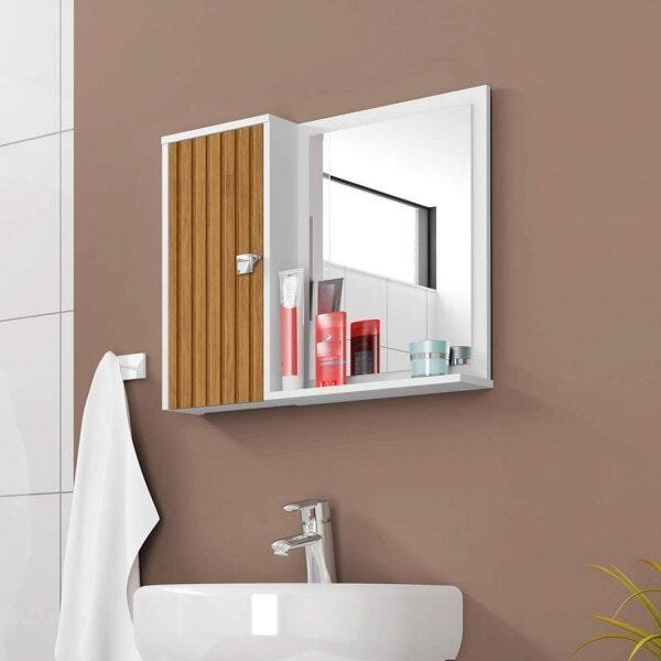 Espelheira para Banheiro 1 Porta 2 Prateleiras Gênova  - 1
