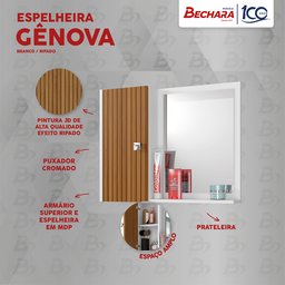 Espelheira para Banheiro 1 Porta 2 Prateleiras Gênova  - 5