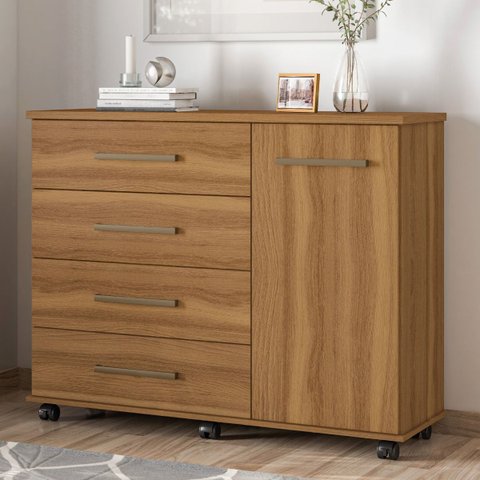 Cômoda para Quarto 4 Gavetas e 1 Porta Flora Marrom/Amendola