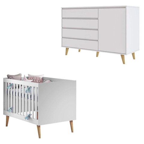 Berço Americano Ludmila e Cômoda Gran Lorena Branco Acetinado Bétula – Carolina Baby