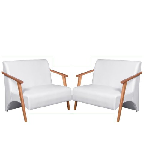 Kit 2 Poltronas Namoradeira Venus Braço Madeira Maciça Tecido Sintético Unidecor Branco
