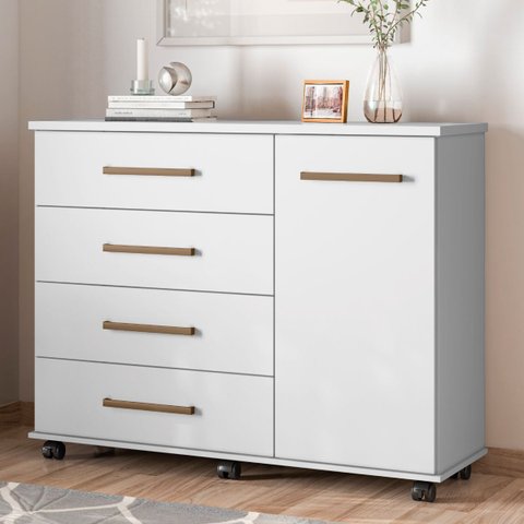 Cômoda 4 Gavetas 1 Porta Flora Branco
