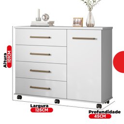 Cômoda 4 Gavetas 1 Porta Flora Branco - 3 Cômoda 4 Gavetas 1 Porta Flora Branco - 3