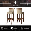Ver imagem 6 de Jogo com 2 cadeira para bancada banco alto de madeira bar cozinha americana encosto estofado Valios