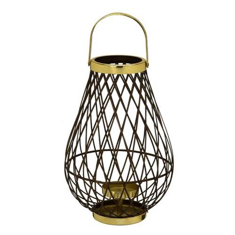 Lanterna Indiana Decorativa em Metal Marrom e Dourada