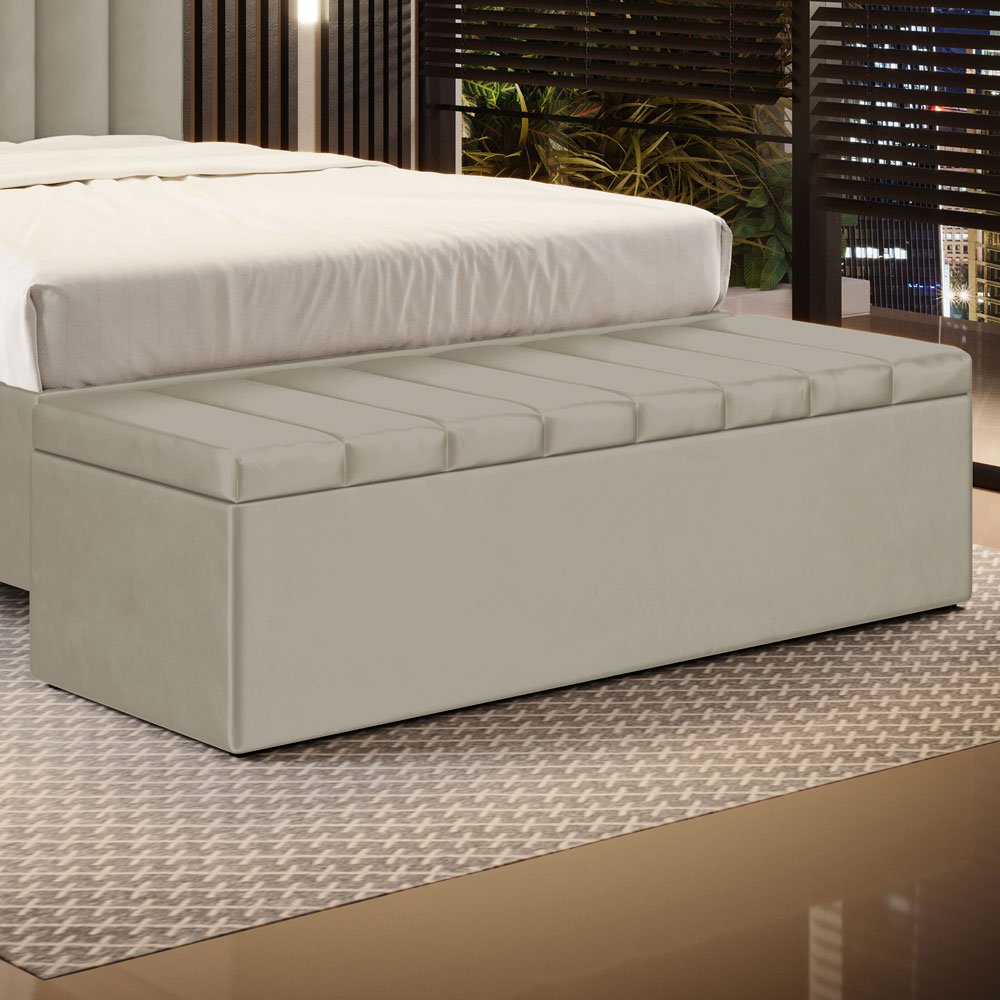 Calçadeira Baú Navi 160 para Cama Queen N-030 Veludo Bege Aradecor