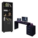 Ver imagem 1 de Mesa para Computador Gamer Drx 5000 e Livreiro Office com Portas Pequenas Preto Trama - Móveis Leã