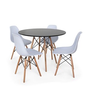 Conjunto Mesa de Jantar Redonda Solo Preta 80cm com 4 Cadeiras Solo - Branco