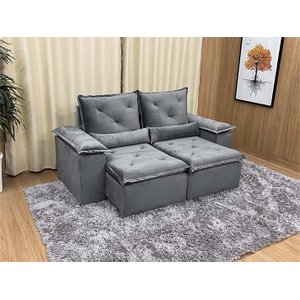 Sofá Retrátil Reclinável 2,30 M Cinza 502 Athenas Premium