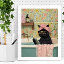 Ver imagem 2 de Quadro Divertido Banheiro - Gatinha 33x24cm:moldura Branca