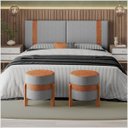 Ver imagem 3 de Cabeceira Artemis King Linho Cinza Detalhes Couro Caramelo - Ms