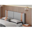 Ver imagem 2 de Cabeceira Artemis King Linho Cinza Detalhes Couro Caramelo - Ms