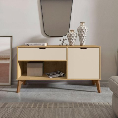 Rack Aparador com Porta e Gaveta Premium London Cinamomo