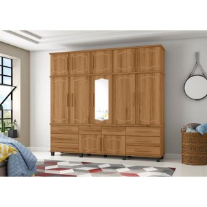 Roupeiro / Guarda Roupas Diam Triplex 2.40m com Espelho Casal Amplo Espaço Interno e Gavetas com Cha