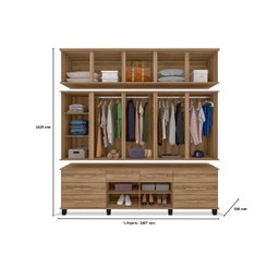 Roupeiro / Guarda Roupas Diam Triplex 2.40m com Espelho Casal Amplo Espaço Interno e Gavetas com Cha - 2