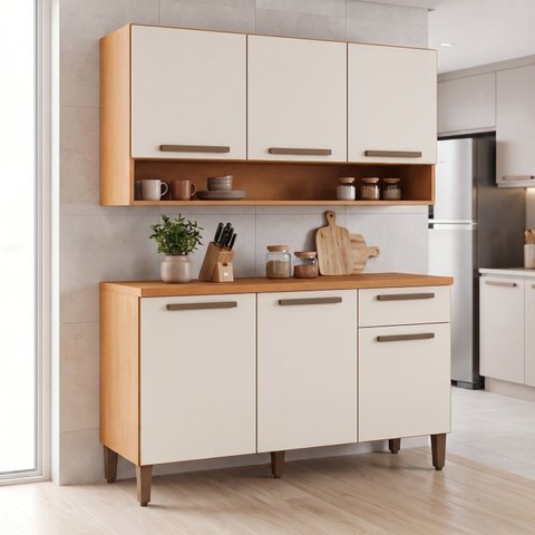 Kit Cozinha Turquia Armário Aéreo 3 Portas e Balcão 3 Portas 2 Gavetas Espresso Móveis