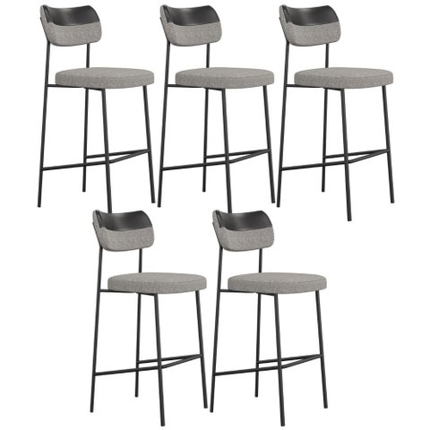 Kit 05 Banquetas Alta Bar Cozinha Sala Jantar Preto Elira L02 Couríssimo Preto Linho Cinza - Lyam D