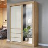 Guarda-roupa Solteiro Bagda 100% Mdf 3 Portas 3 Gavetas com Espelho Castanho/off White - Mx Móveis - 1