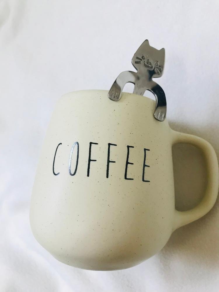 Caneca Bojuda Bege Colher Gatinho Coffee - 6