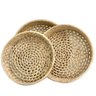 Trio Bandejas Redondas Rústico Palha Natural Decoração - 1