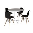 Ver imagem 6 de Mesa Jantar Industrial Redonda 110Cm Branca Base V Ferro Branco C/4 Cadeiras Preta Base Made Branco
